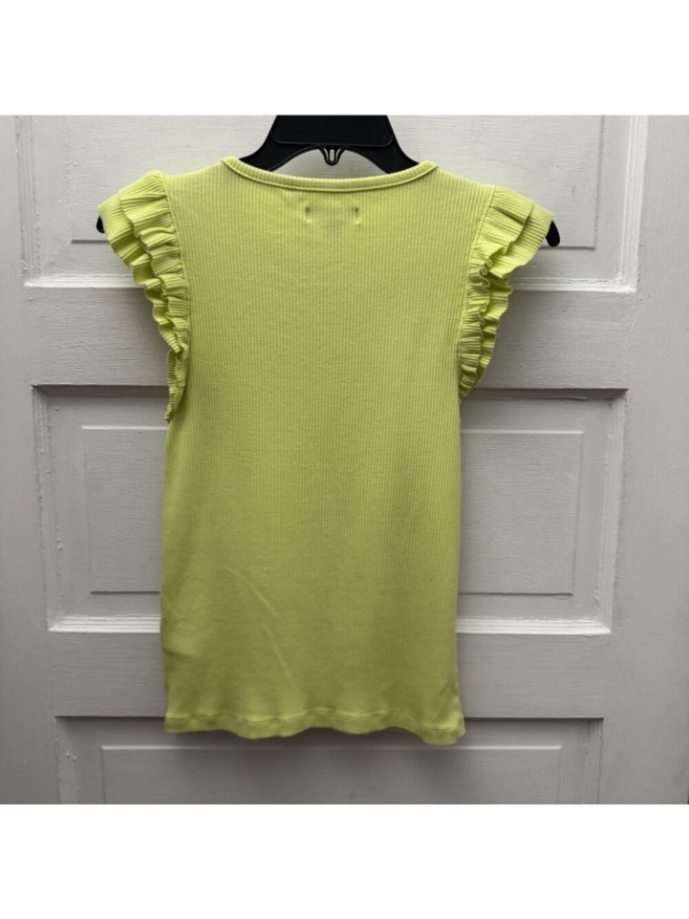 J.Crew Ribbed Ruffle Sleeve Top Small Green Stretch Cotton Modal Knit Shirt - Picture 3 of 7